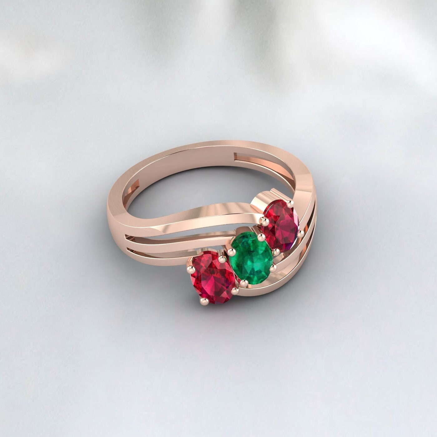 Oval Cut Red Ruby And Emerald Ring July Birthstone Wedding Ring