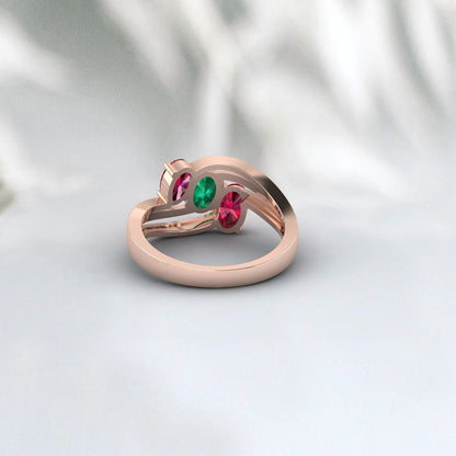 Bague ovale rubis rouge et émeraude bague de mariage avec pierre de naissance de juillet