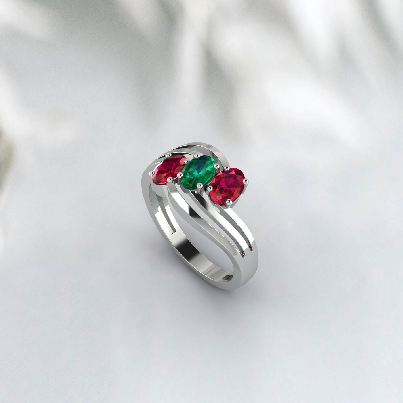 Oval Cut Red Ruby And Emerald Ring July Birthstone Wedding Ring