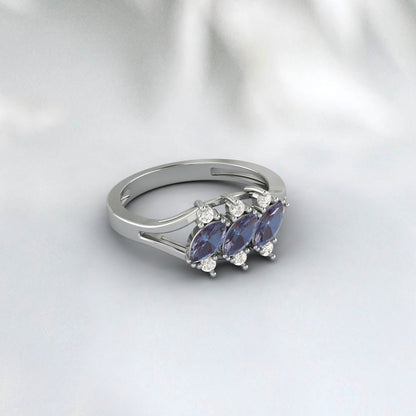 Vintage Marquise Alexandrite Ring Silver Engagement Ring Promise Ring