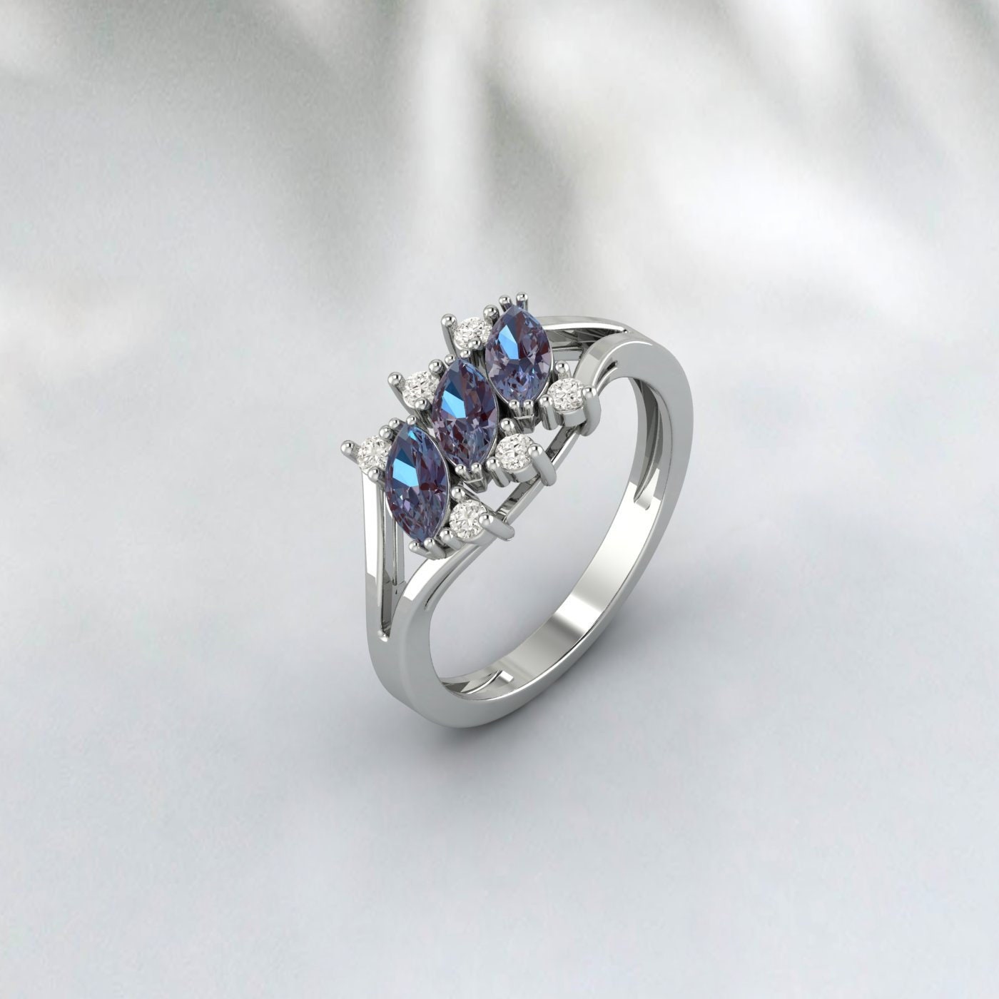 vintage Marquise Alexandrite Ring Silver Bague de fiançailles Bague de promesse