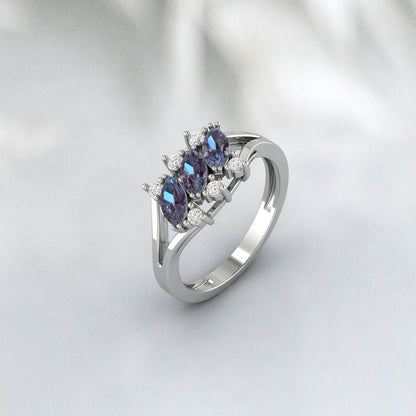 Vintage Marquise Alexandrite Ring Silver Engagement Ring Promise Ring