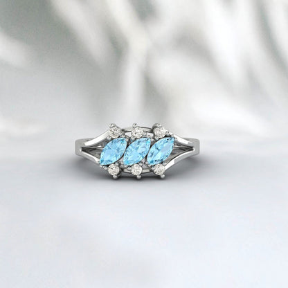 Marquise Aquamarine Bague en argent sterling Bague de fiançailles Bague de promesse