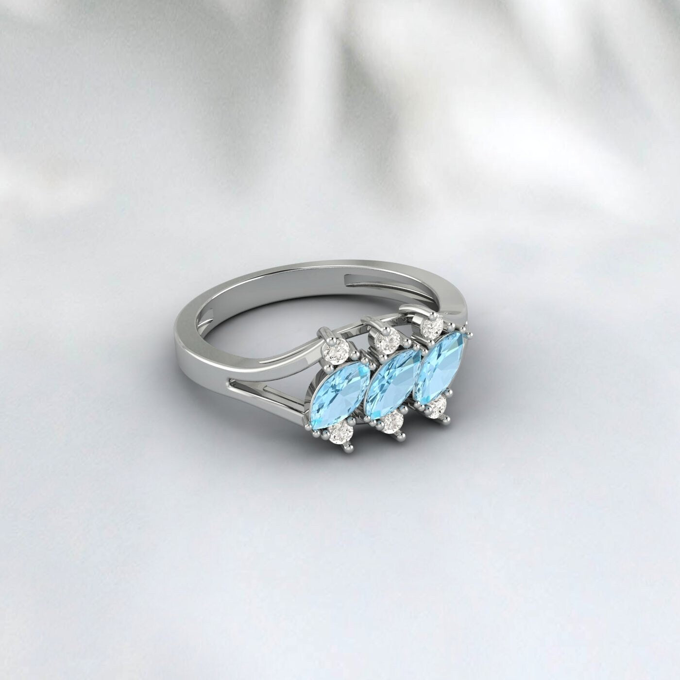 Marquise Aquamarine Bague en argent sterling Bague de fiançailles Bague de promesse