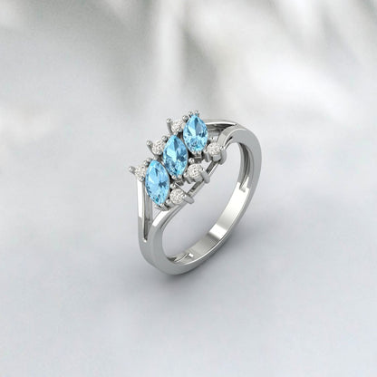 Marquise Aquamarine Bague en argent sterling Bague de fiançailles Bague de promesse