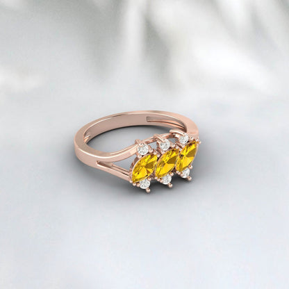 Marquise Cut Citrine Cluster Ring November Birthstone Wedding Ring