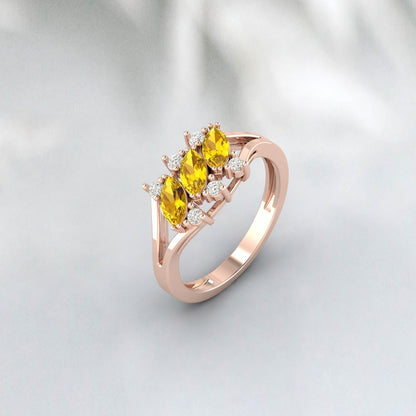 Marquise Cut Citrine Cluster Ring November Birthstone Wedding Ring