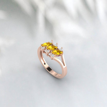 Marquise Cut Citrine Cluster Ring November Birthstone Wedding Ring