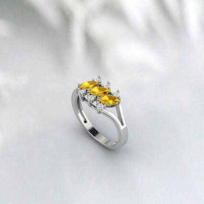 Marquise Cut Citrine Cluster Ring November Birthstone Wedding Ring