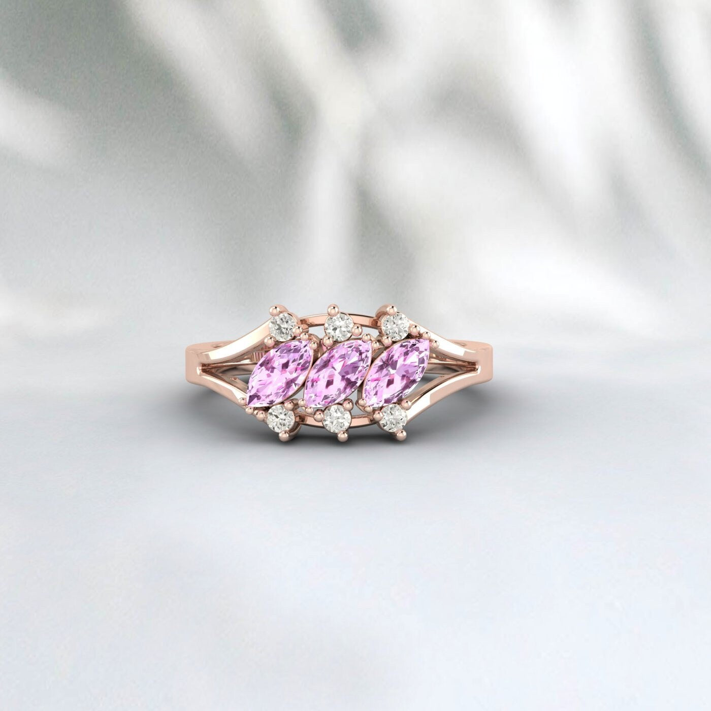 Cluster Marquise Pink Sapphire Wedding Ring Sapphire Engagement Ring