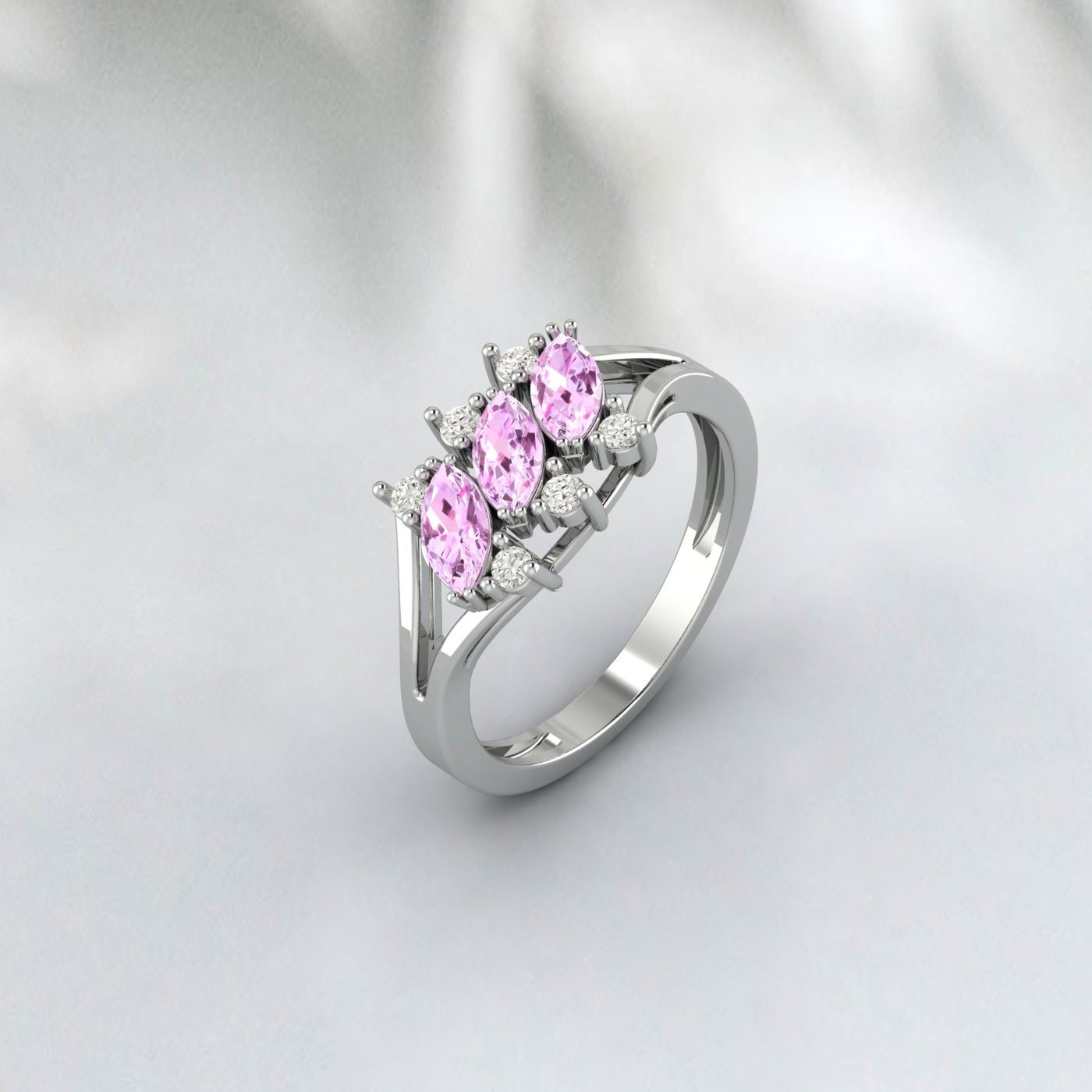 Cluster Marquise Pink Sapphire Wedding Ring Sapphire Engagement Ring