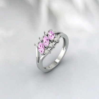 Bague de mariage en saphir rose Cluster Marquise, bague de fiançailles en saphir