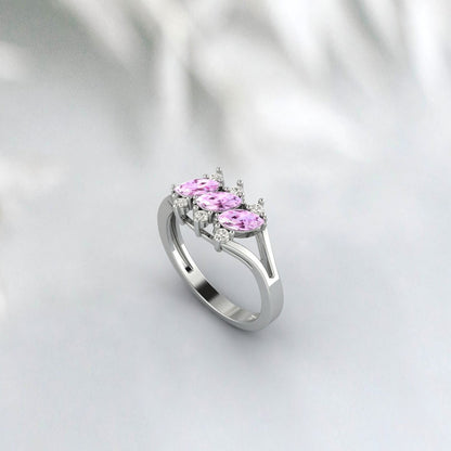 Cluster Marquise Pink Sapphire Wedding Ring Sapphire Engagement Ring