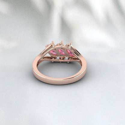 Marquise Pink Tourmaline Engagement Ring Pink Stone Anniversary Ring