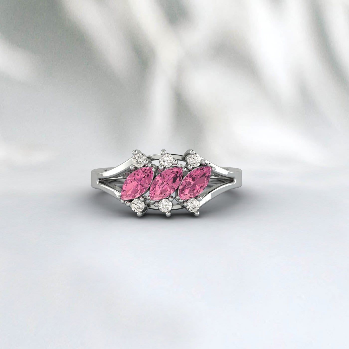 Marquise Pink Tourmaline Engagement Ring Pink Stone Anniversary Ring