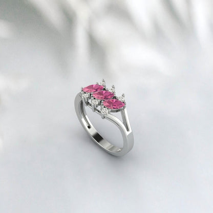 Bague de fiançailles en tourmaline rose marquise, bague d'anniversaire en pierre rose