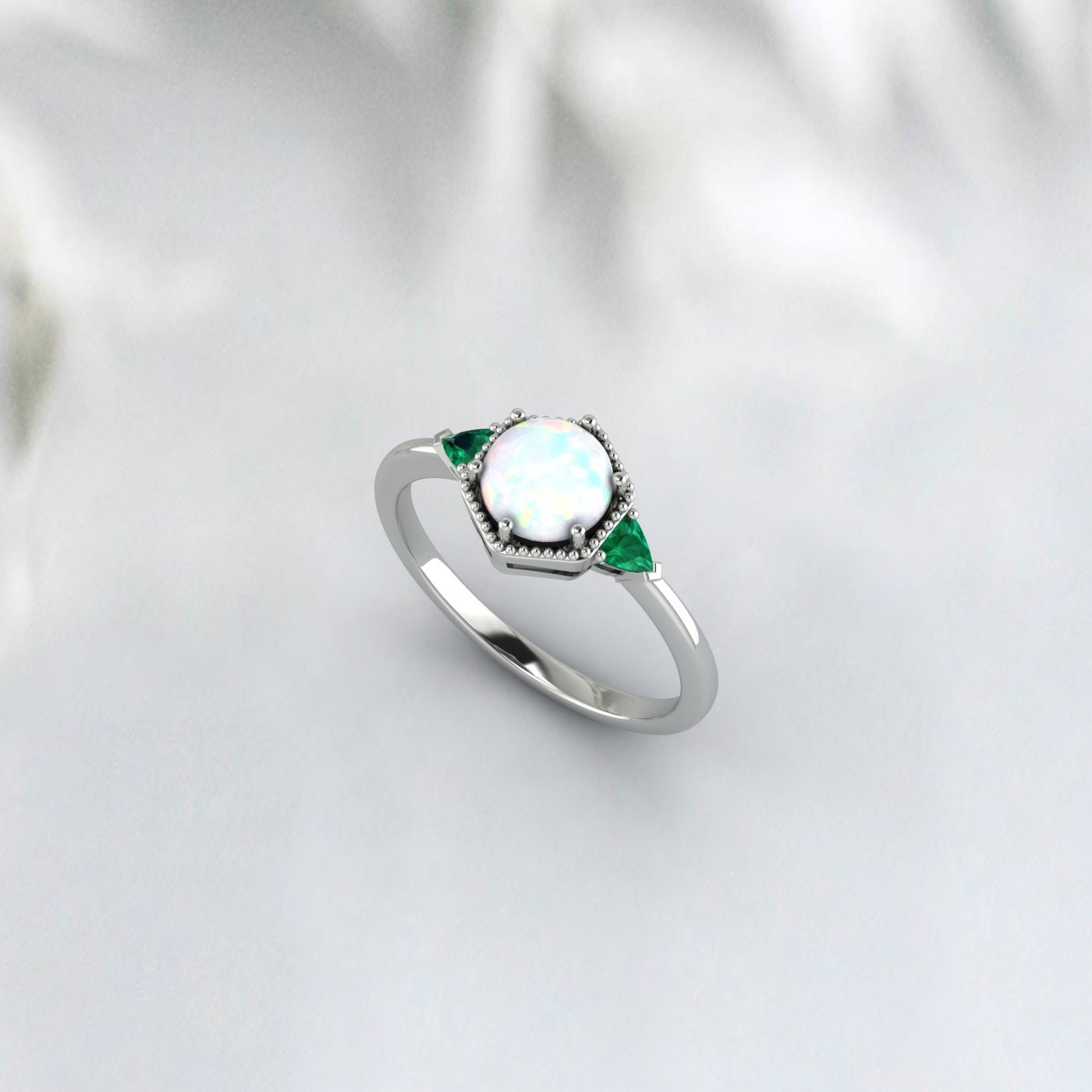 Fire Opal Ring, Emerald Ring, 925 Silver Sterling, October Birthstone ring, Engagement Ring, Unique Jewelry Design For Wedding Wear For Her