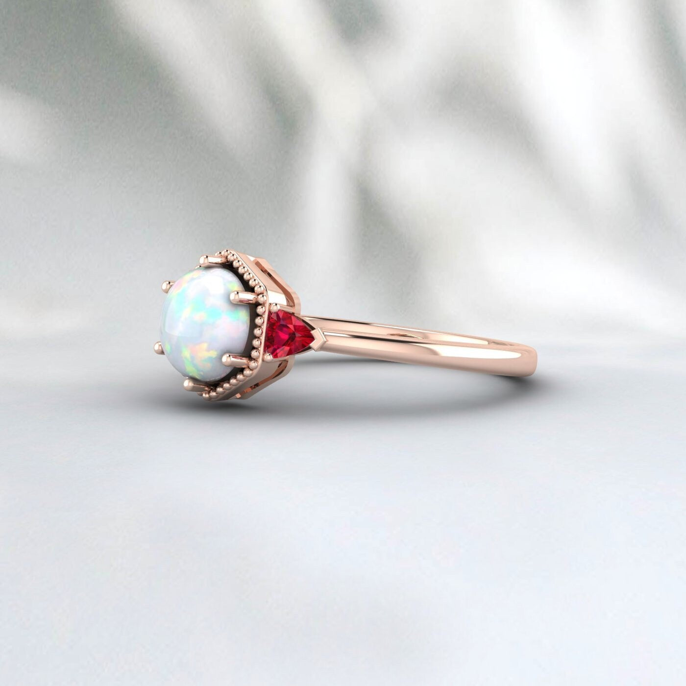 Bagues opale arc-en-ciel, bague de fiançailles en rubis, cadeau pour femmes