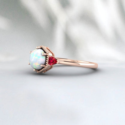 Rainbow Opal Rings Trillion Ruby Ring Engagement Ring Gift For Women