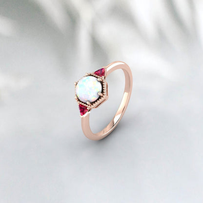 Rainbow Opal Rings Trillion Ruby Ring Engagement Ring Gift For Women