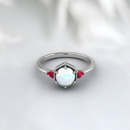 Rainbow Opal Rings Trillion Ruby Ring Engagement Ring Gift For Women