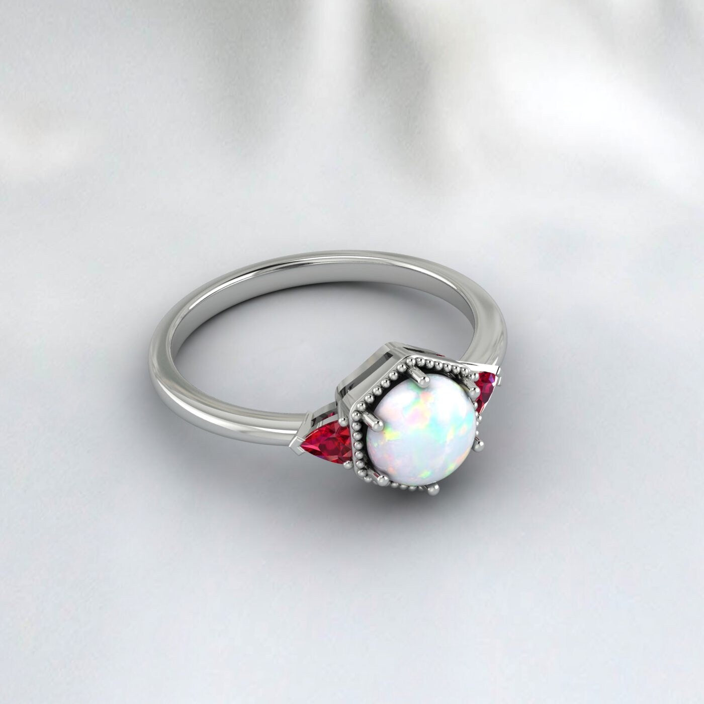 Rainbow Opal Rings Trillion Ruby Ring Engagement Ring Gift For Women