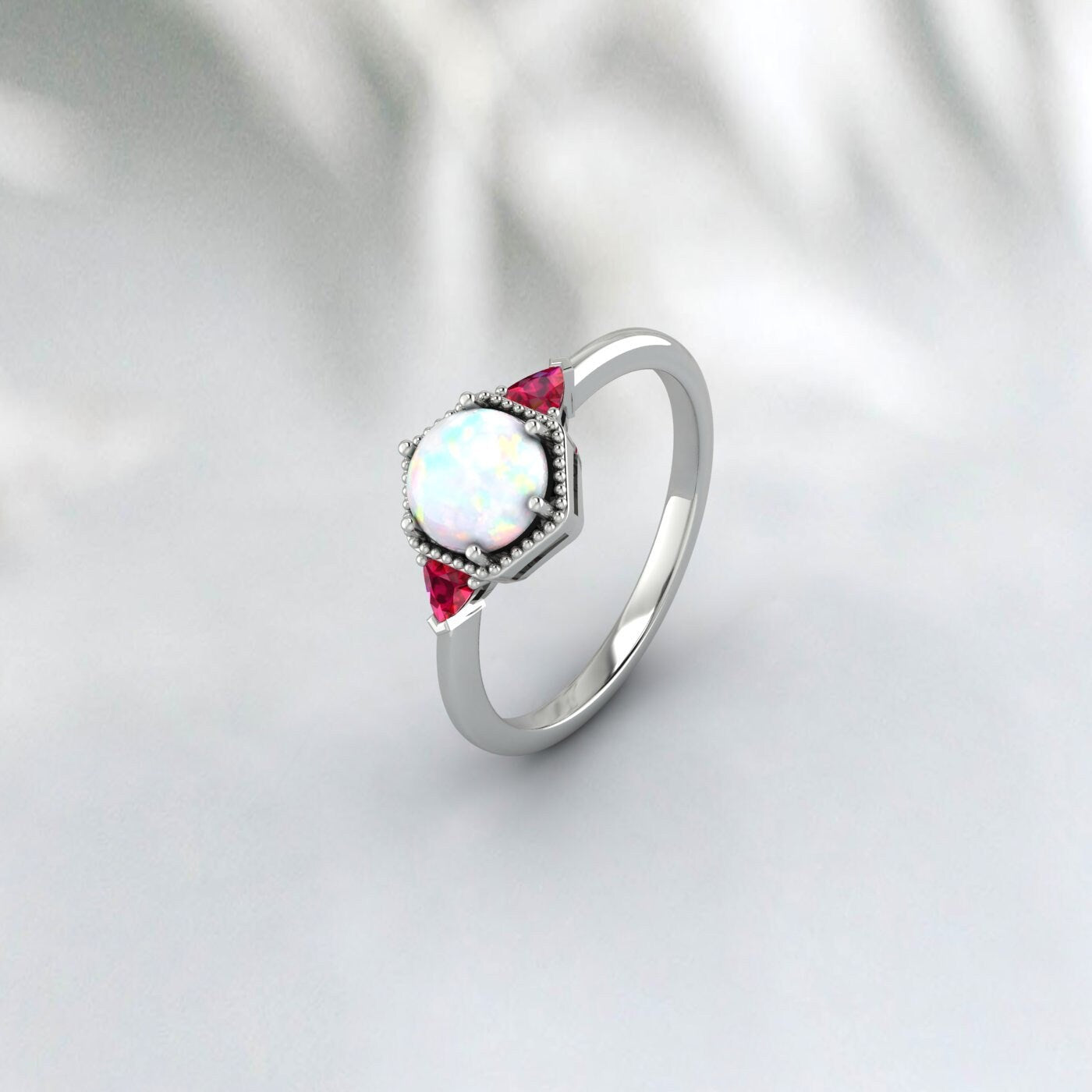 Rainbow Opal Rings Trillion Ruby Ring Engagement Ring Gift For Women