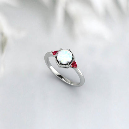 Rainbow Opal Rings Trillion Ruby Ring Engagement Ring Gift For Women