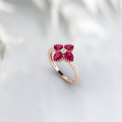 Rose Gold Ruby Ring Flower Shape Vintage Wedding Engagement Ring