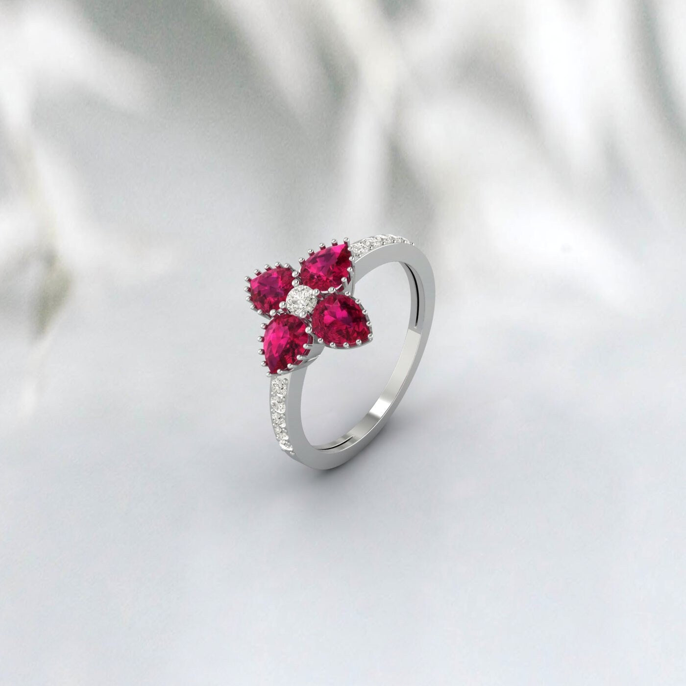 Rose Gold Ruby Ring Flower Shape Vintage Wedding Engagement Ring