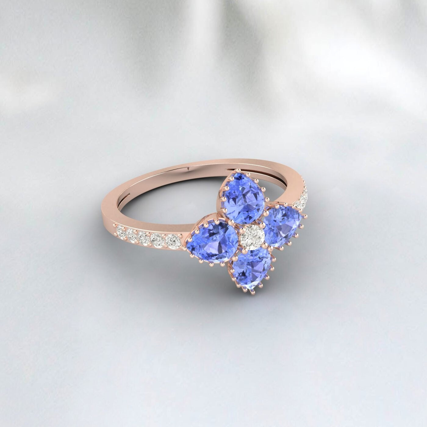 Natural Tanzanite Designer Flower Ring Vintage  Style Engagement Ring