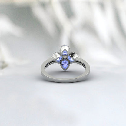 Natural Tanzanite Designer Flower Ring Vintage  Style Engagement Ring