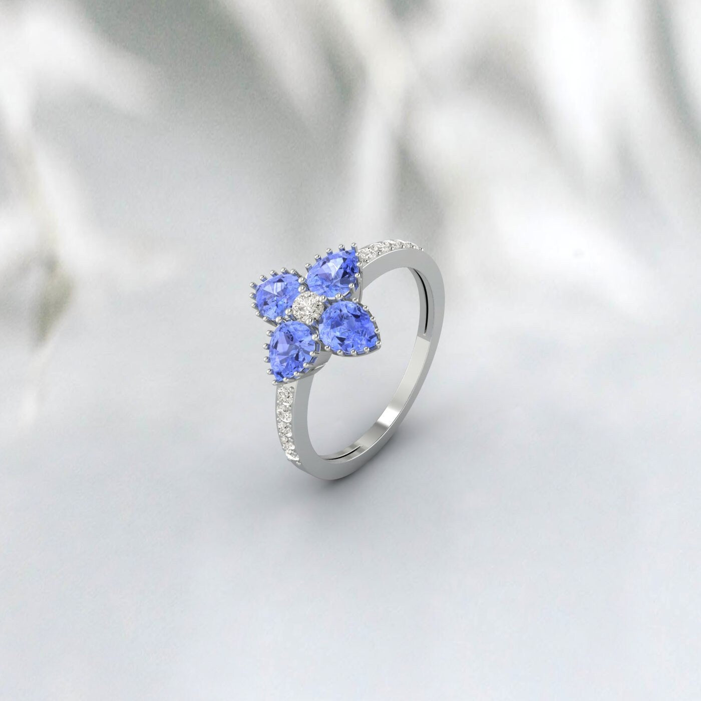 Natural Tanzanite Designer Flower Ring Vintage  Style Engagement Ring