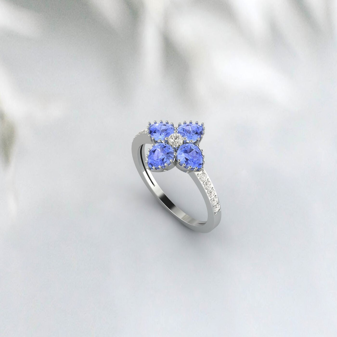 Natural Tanzanite Designer Flower Ring Vintage  Style Engagement Ring