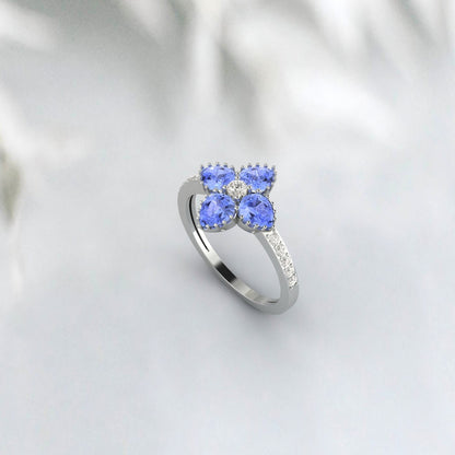 Natural Tanzanite Designer Flower Ring Vintage  Style Engagement Ring