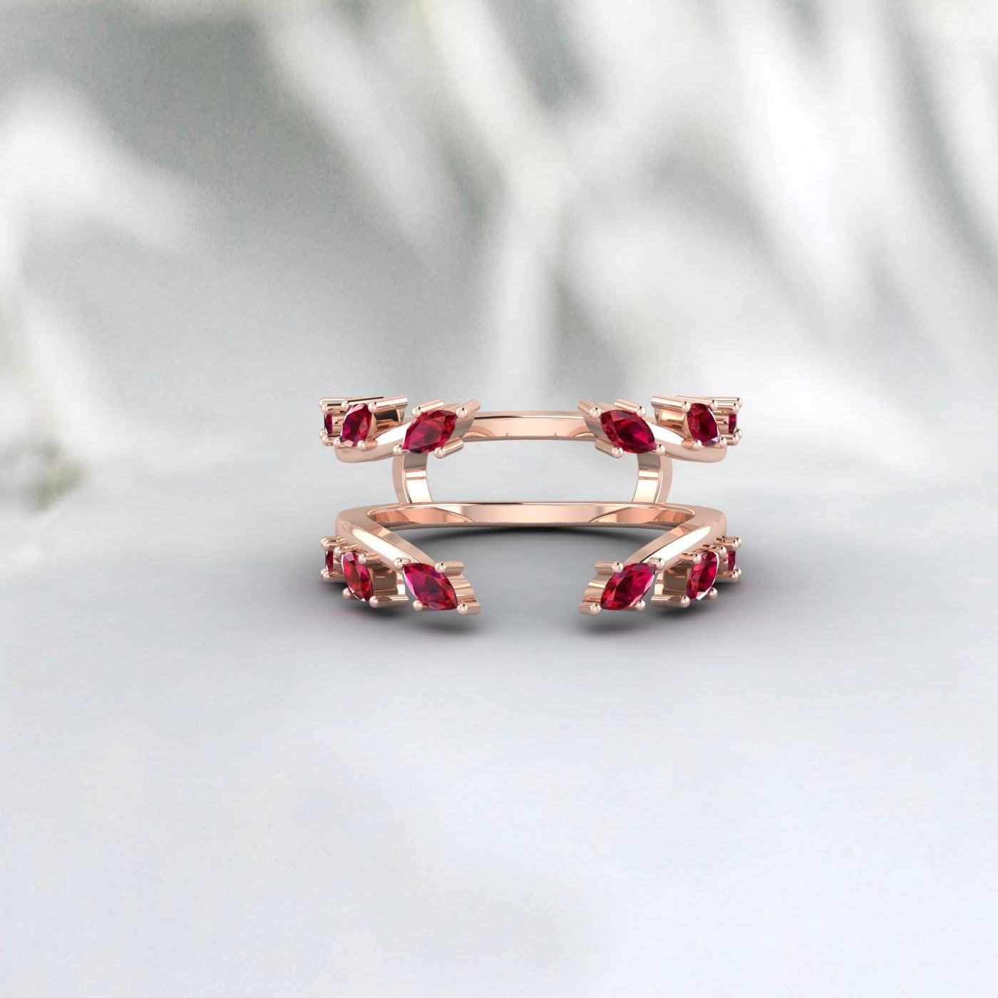 Vintage Ruby Ring Enhancer Double Curved Branch Women Wedding Band