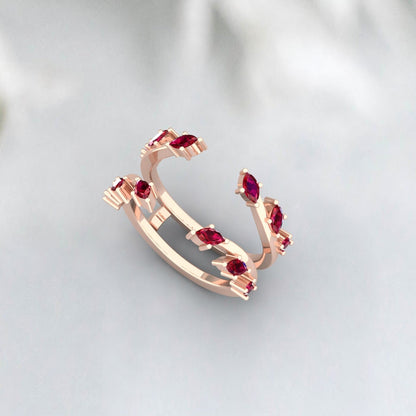 Vintage Ruby Ring Enhancer Double Curved Branch Women Wedding Band