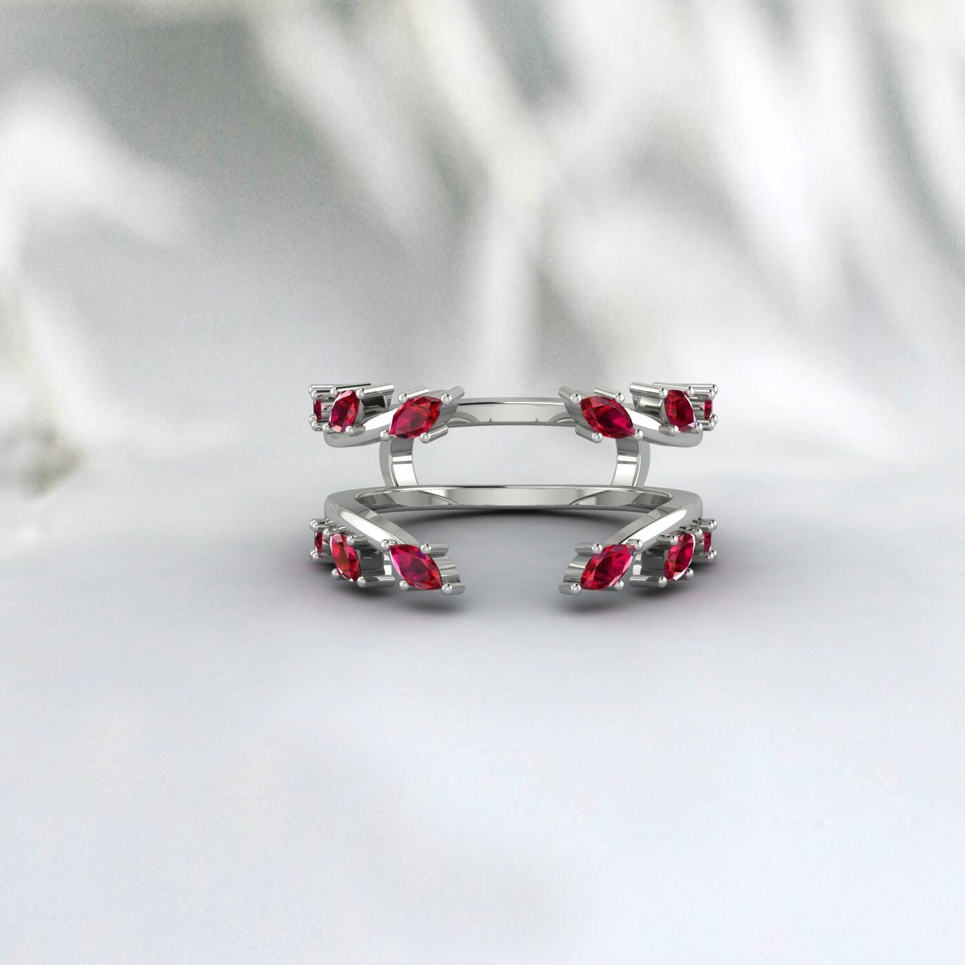 Vintage Ruby Ring Enhancer Double Curved Branch Women Wedding Band