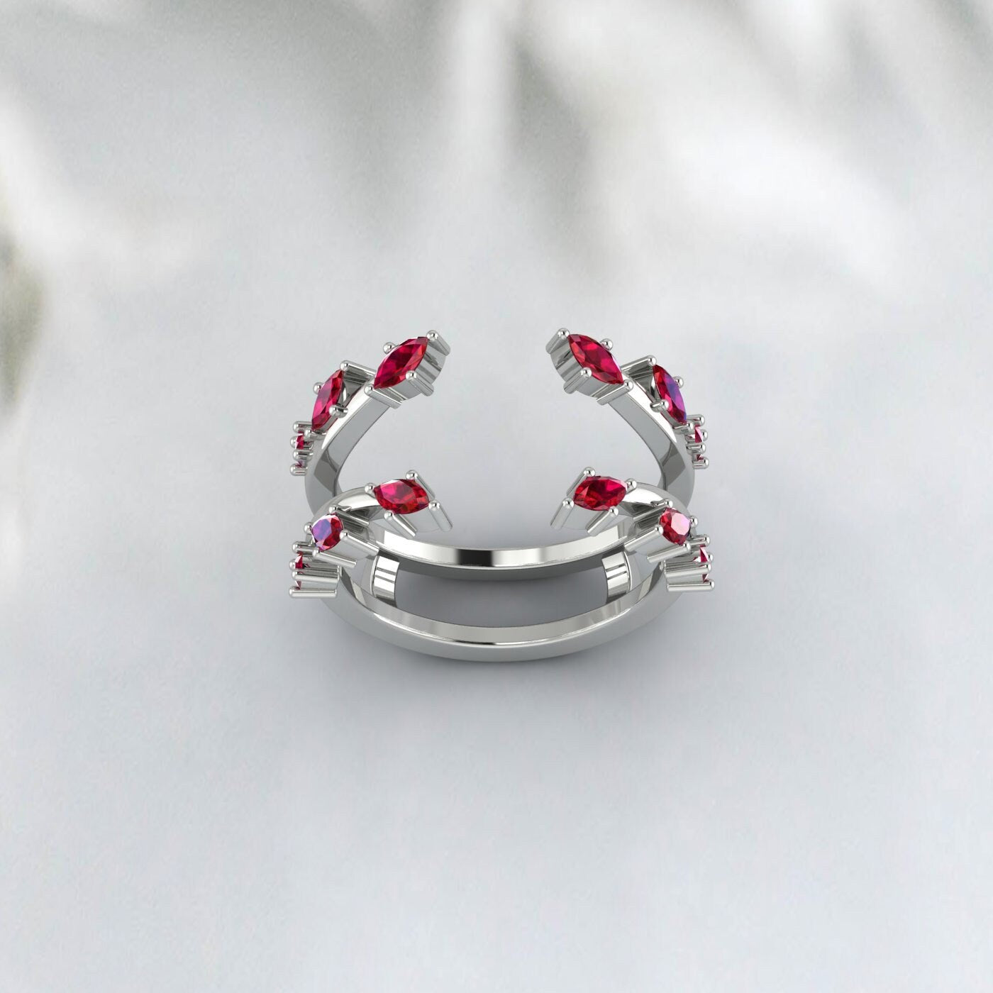 Vintage Ruby Ring Enhancer Double Curved Branch Women Wedding Band