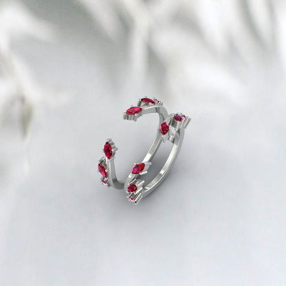 Vintage Ruby Ring Enhancer Double Curved Branch Women Wedding Band