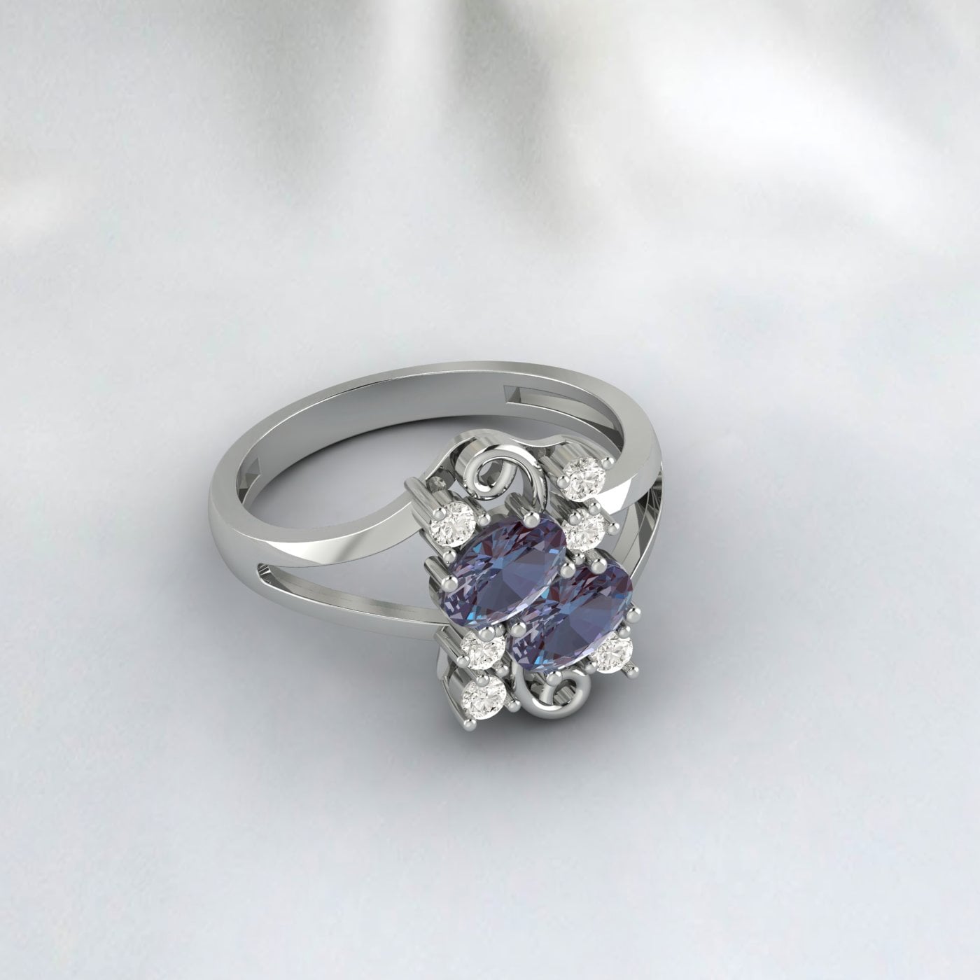 Oval Cut Alexandrite Vintage Wedding Ring Unique Diamond Bridal Ring