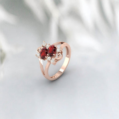 Natural Oval Garnet Engagement Ring January Birthstone Ring For Women\t