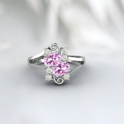 Art Deco Engagement Rose Gold Pink Sapphire Oval Cut Promise Ring