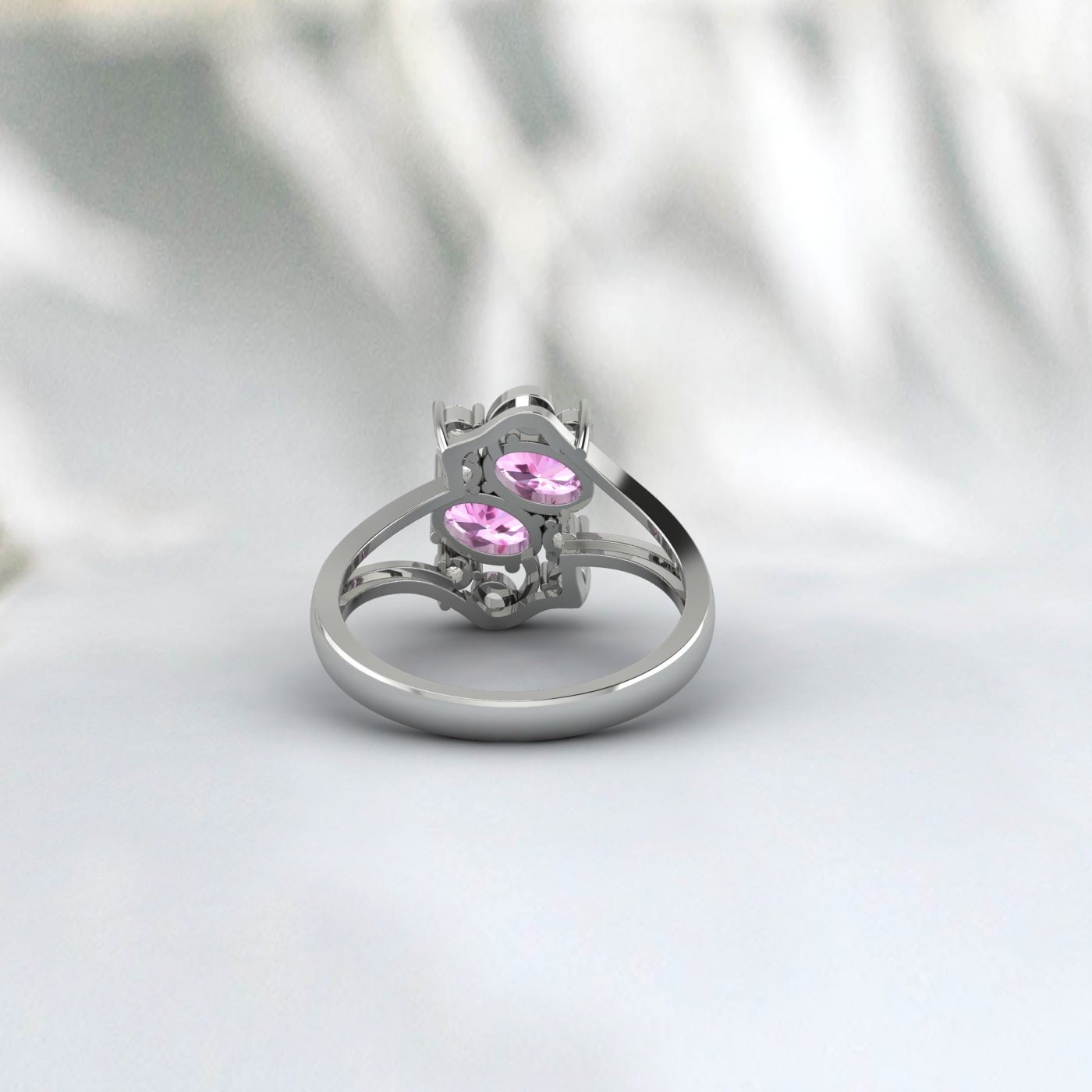 Art Deco Engagement Rose Gold Pink Sapphire Oval Cut Promise Ring