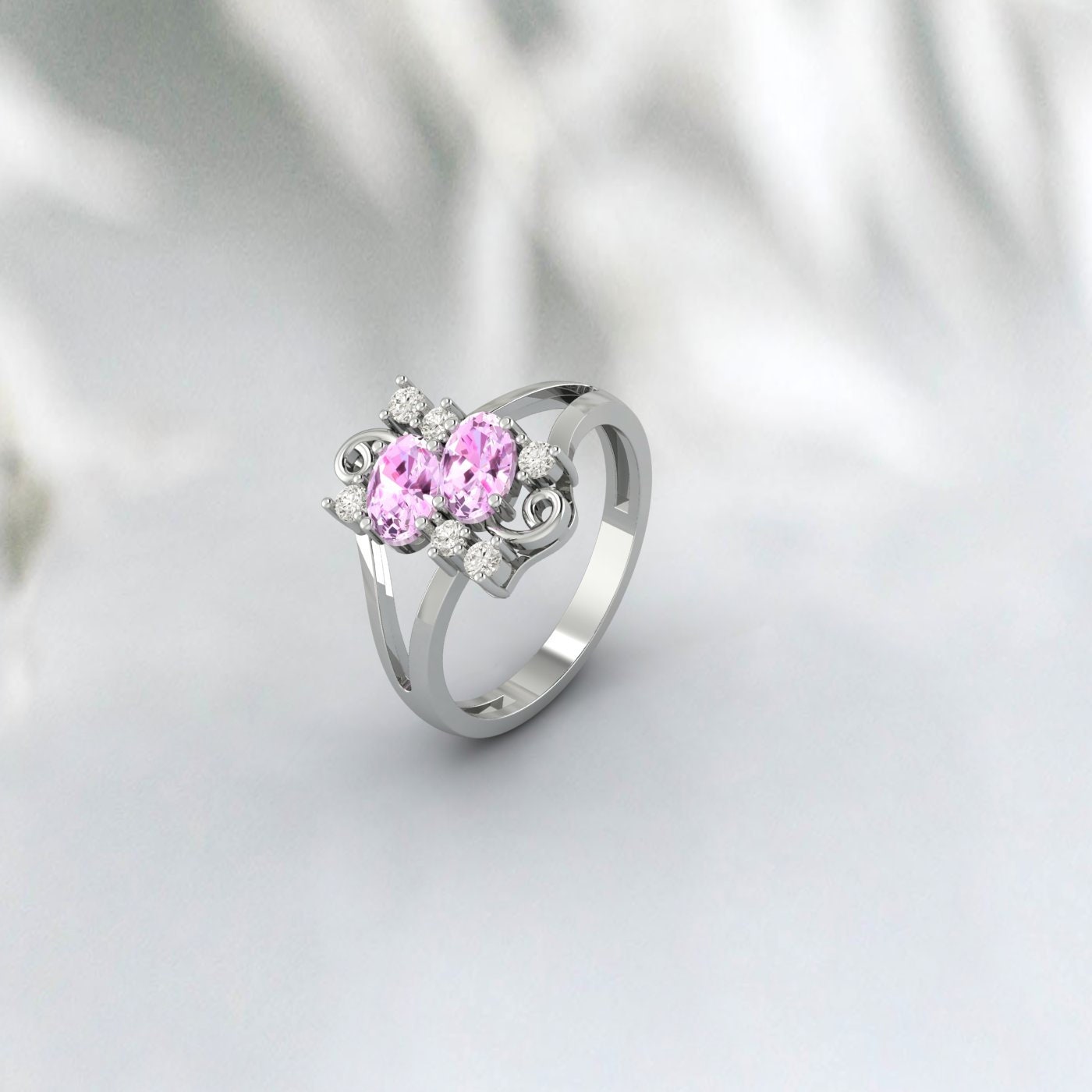 Art Deco Engagement Rose Gold Pink Sapphire Oval Cut Promise Ring