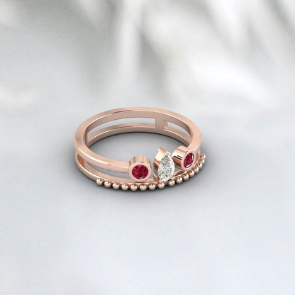 Ruby Engagement Ring Rose Gold Ruby Ring Antique Diamond Wedding Band