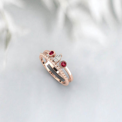 Ruby Engagement Ring Rose Gold Ruby Ring Antique Diamond Wedding Band