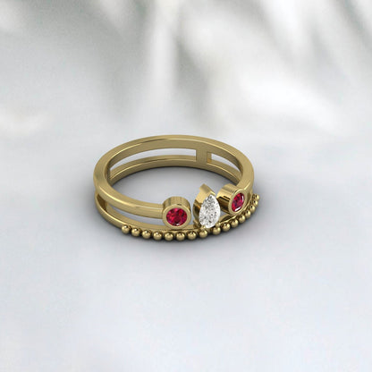 Ruby Engagement Ring Rose Gold Ruby Ring Antique Diamond Wedding Band