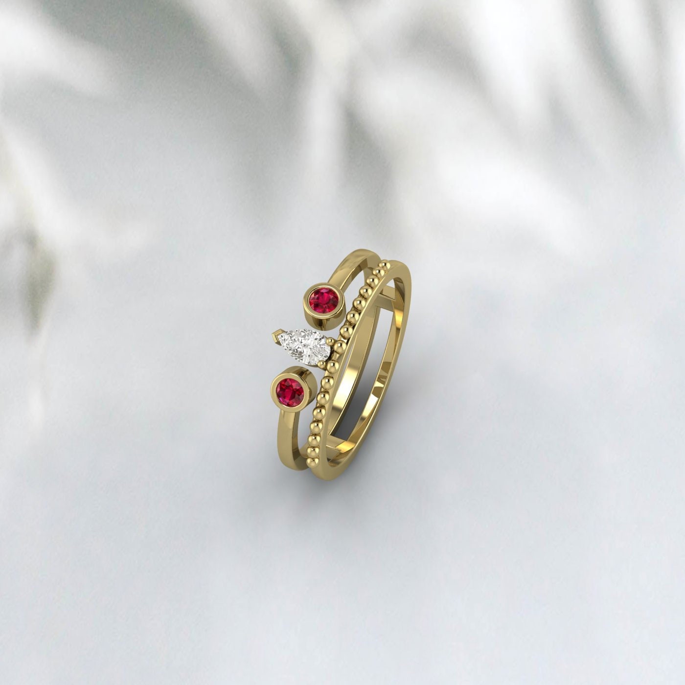 Ruby Engagement Ring Rose Gold Ruby Ring Antique Diamond Wedding Band