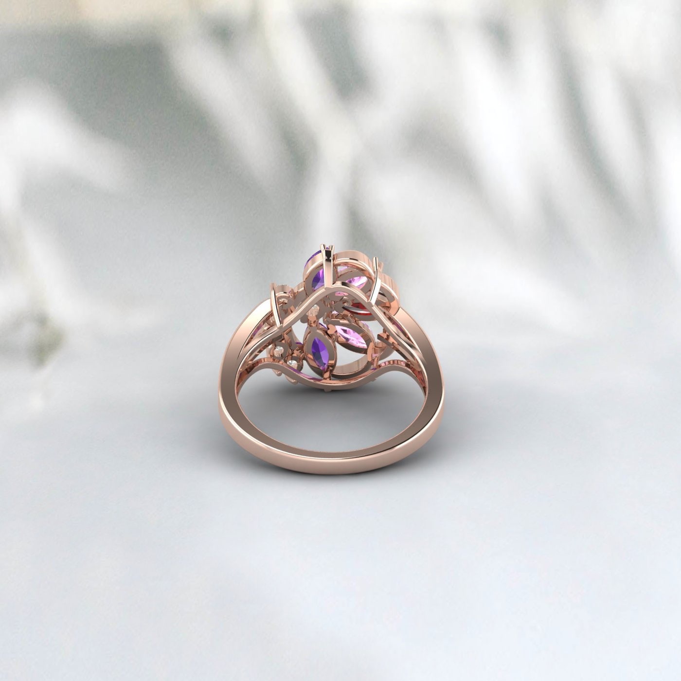 Grenat multi-pierres précieuses taille marquise, améthyste, bague de mariée saphir rose